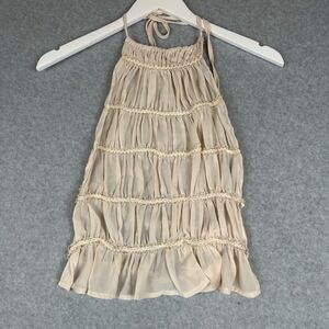 SHEIN‎ Top Womens M Beige Halter Open Back Ruffled Lace Trim Sleeveless Trendy